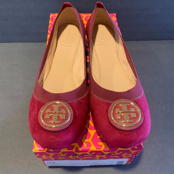 Tory Burch NEW Caroline 2 Cabernet Lancaster Suede/Veg Leather/Elastic Flat. 7 - Picture 1 of 6